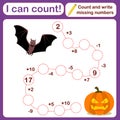 Vector illustration of a children`s math game on the topic I can count. Mathematical examples